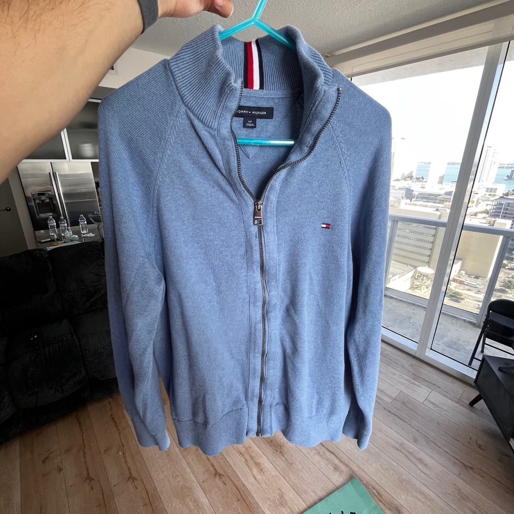 Tommy Hilfiger Men's Light Blue Zip-Up Sweater